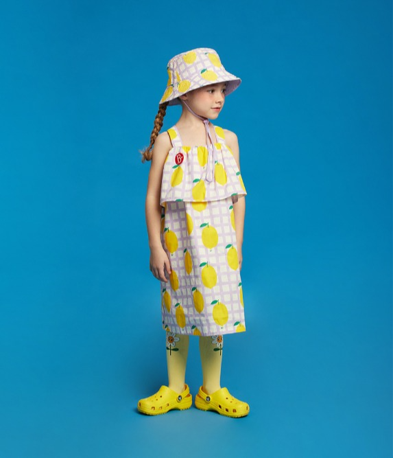 All over check lemon sleeveless dress