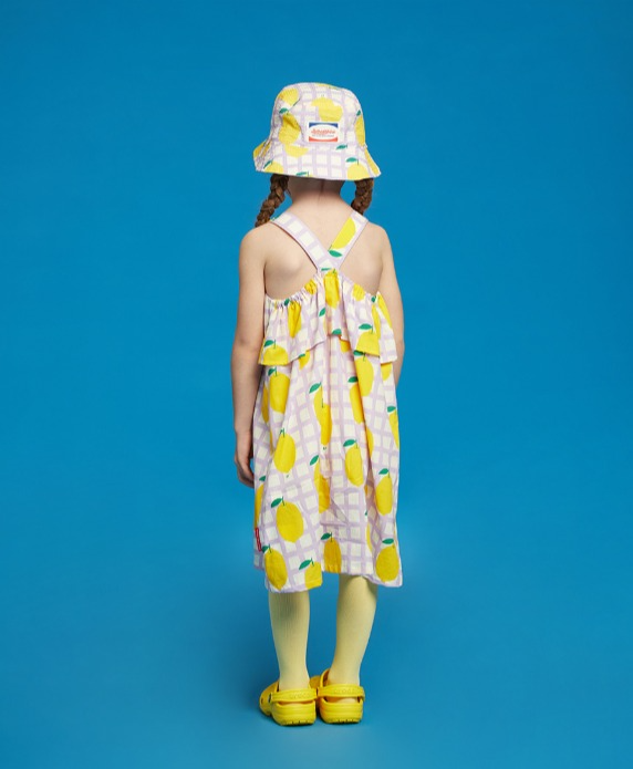 All over check lemon sleeveless dress