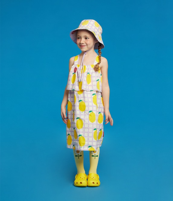 All over check lemon sleeveless dress