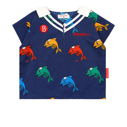 All over dolphin baby collar tee