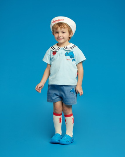 Dolphin baby sailor collar pique short sleeve tee