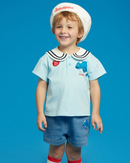 Dolphin baby sailor collar pique short sleeve tee