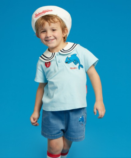 Dolphin baby sailor collar pique short sleeve tee