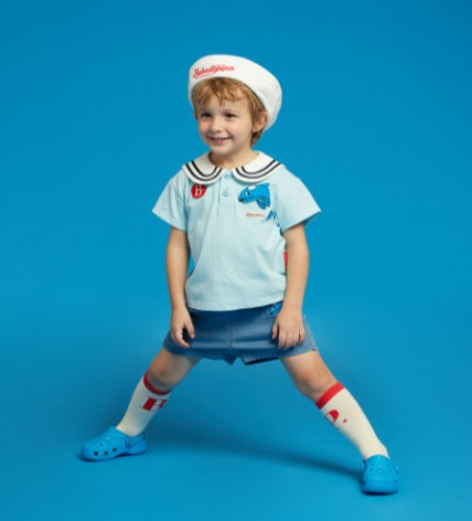 Dolphin baby sailor collar pique short sleeve tee