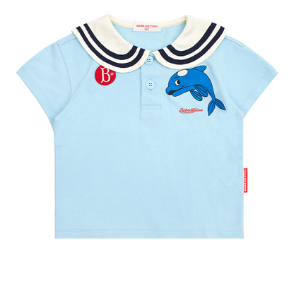 Dolphin baby sailor collar pique short sleeve tee