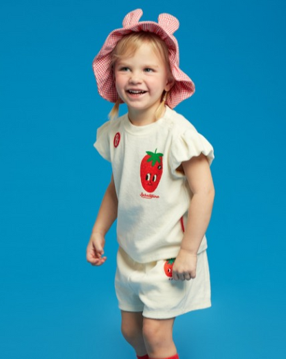 Fraises terry baby ruffle sleeveless tee